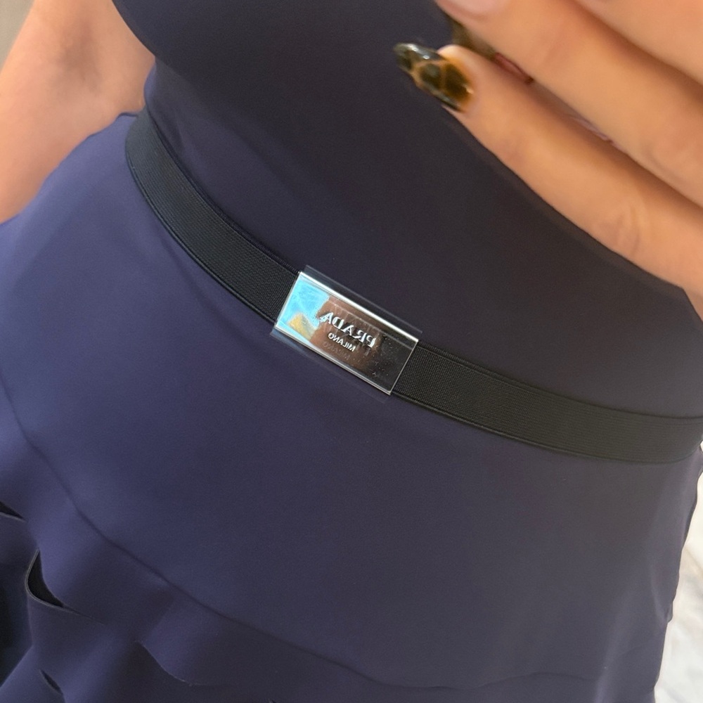 Prada Navy blue with silver logo elastic belt. NEW - Picture 8 of 17